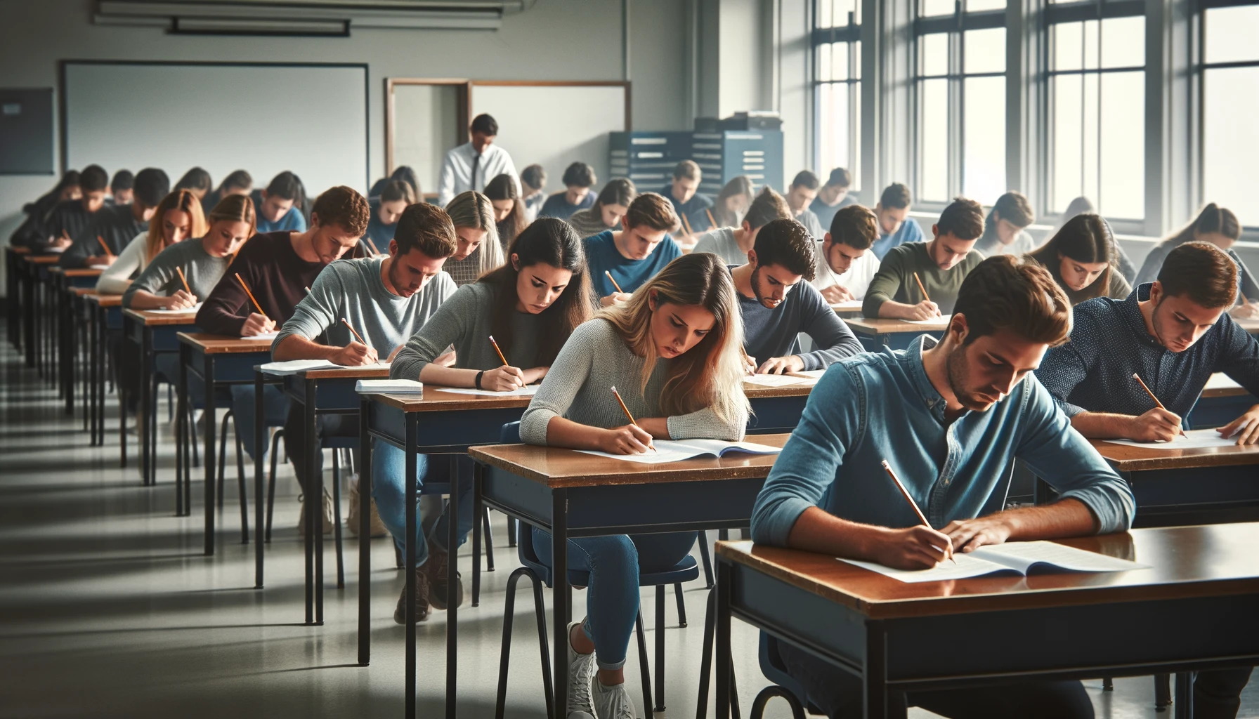 Študenti píšu test