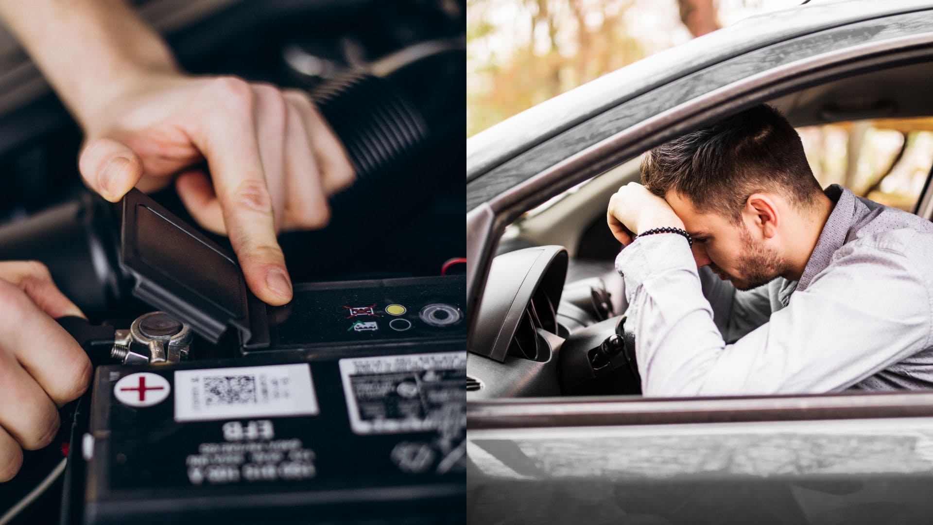 Autobatéria a vystresovaný vodič.