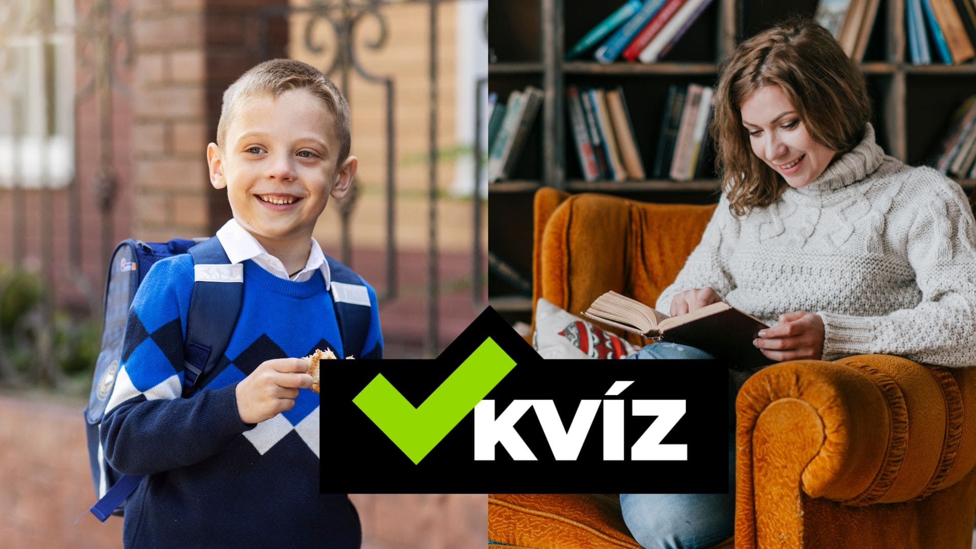 Žiak a žena na pohovke číta knihu.