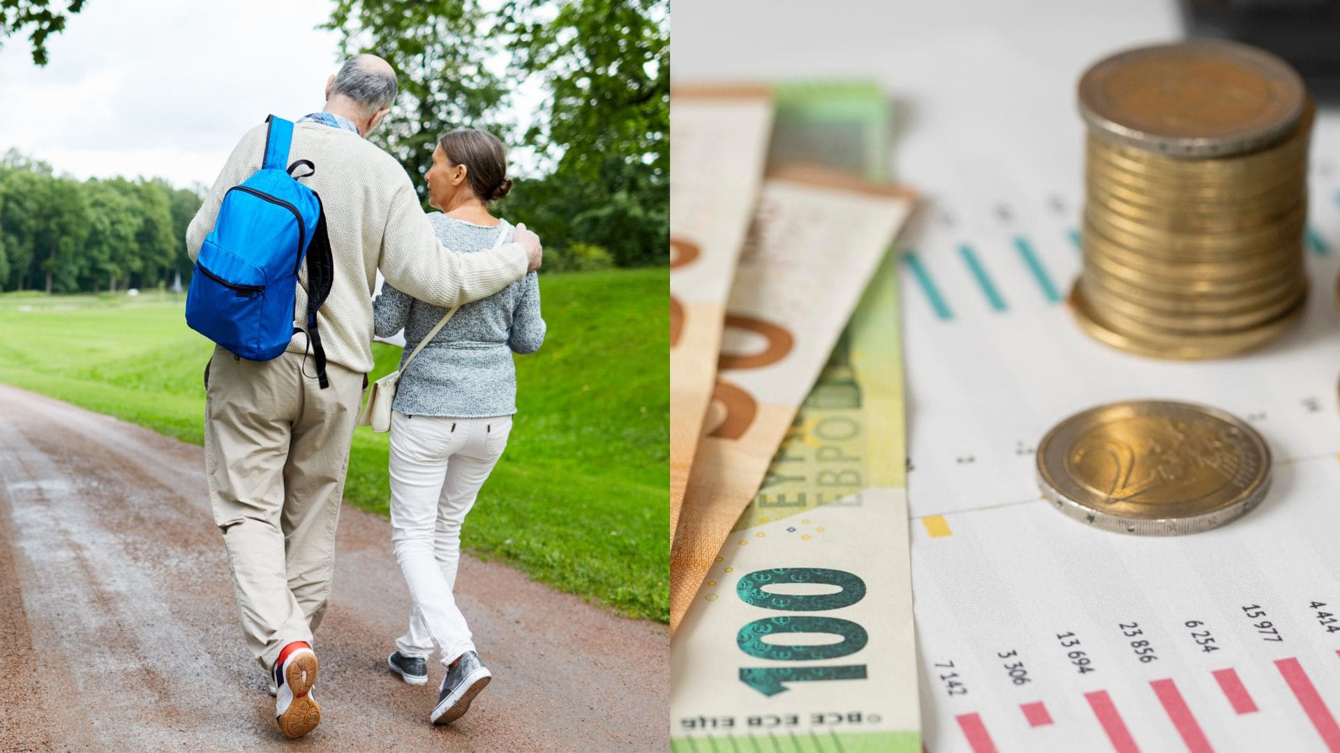 Muž so ženou na prechádzke a peniaze.