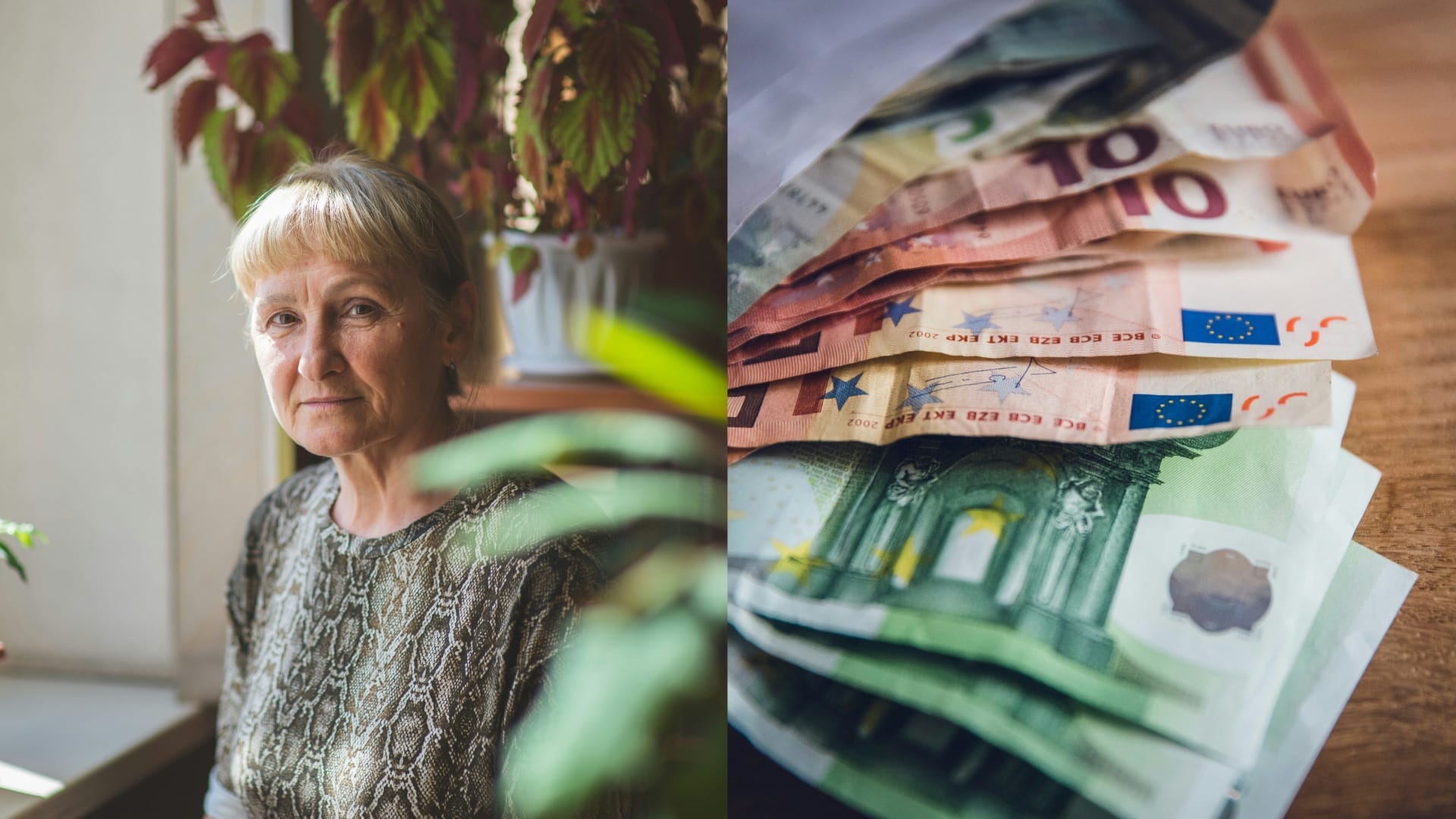 Na snímke je seniorka a peniaze