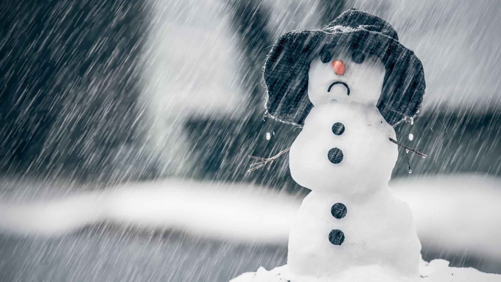 Zima končí, snehuliak v daždi