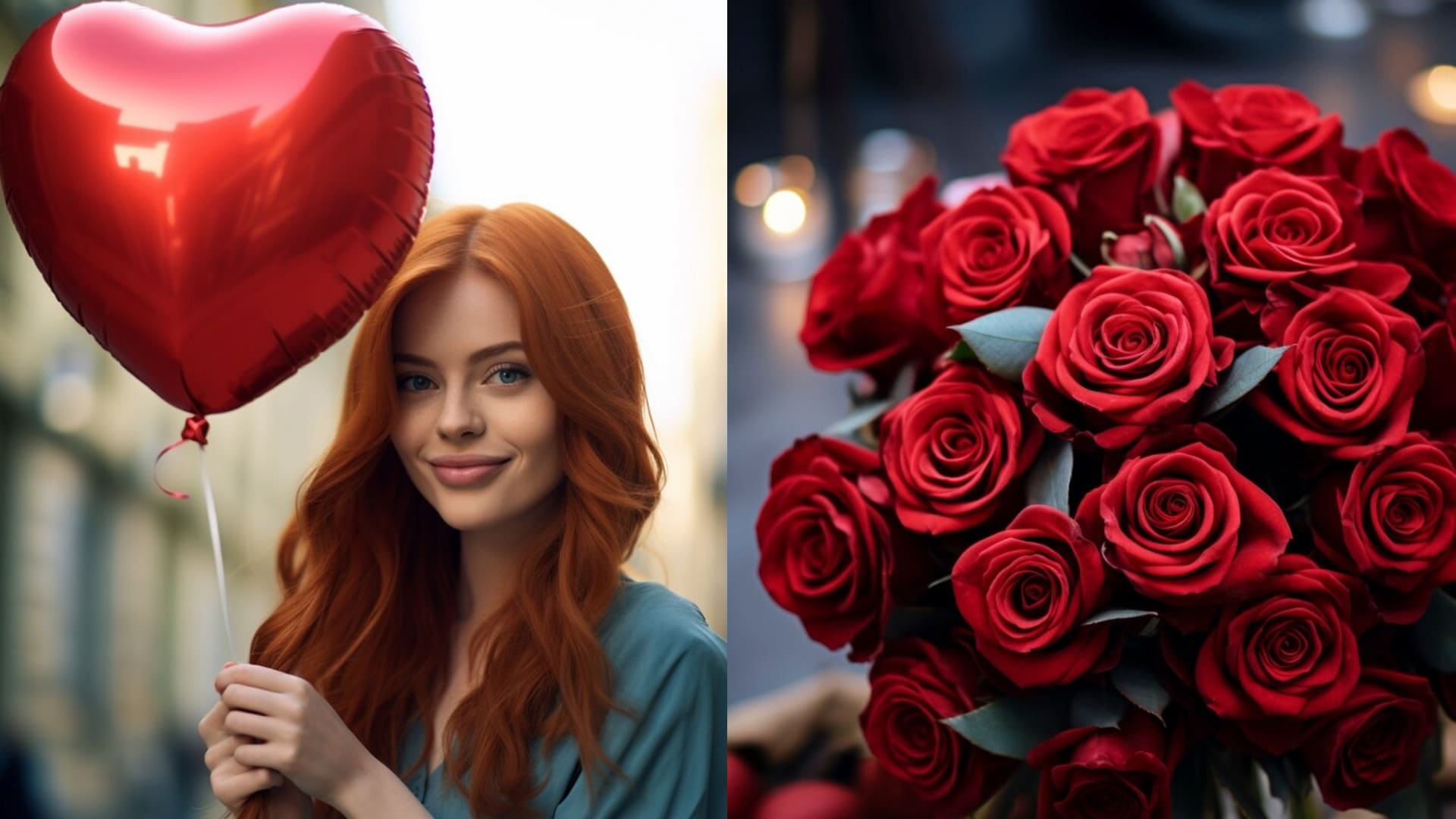 žena, ktor'drží balón a ruže