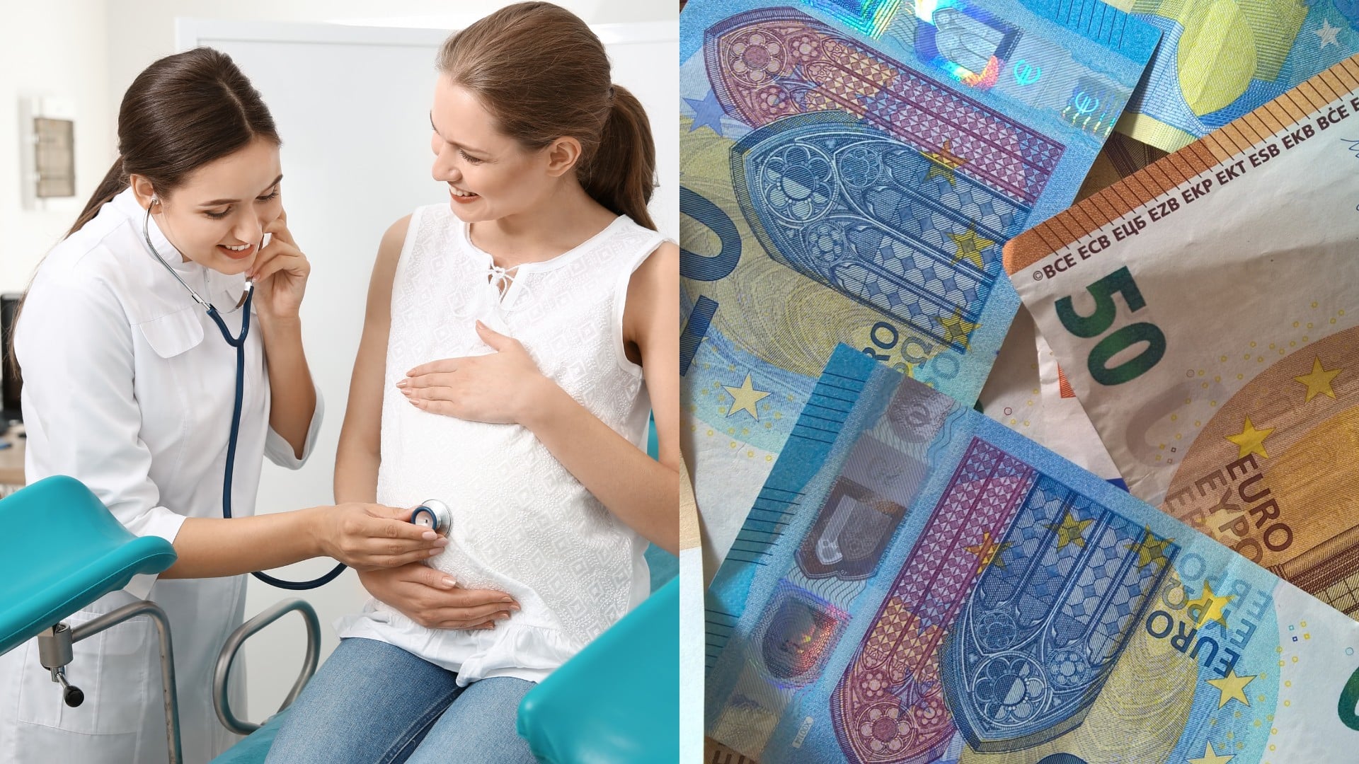 Na snímke tehotená žena, doktorka a peniaze