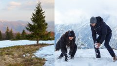 Na snímke ľudia a sneh