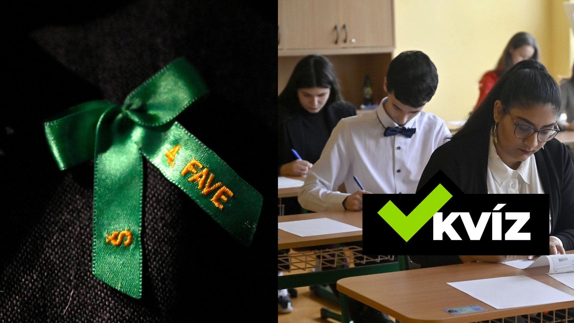 Na snímke maturitná stužka, študenti