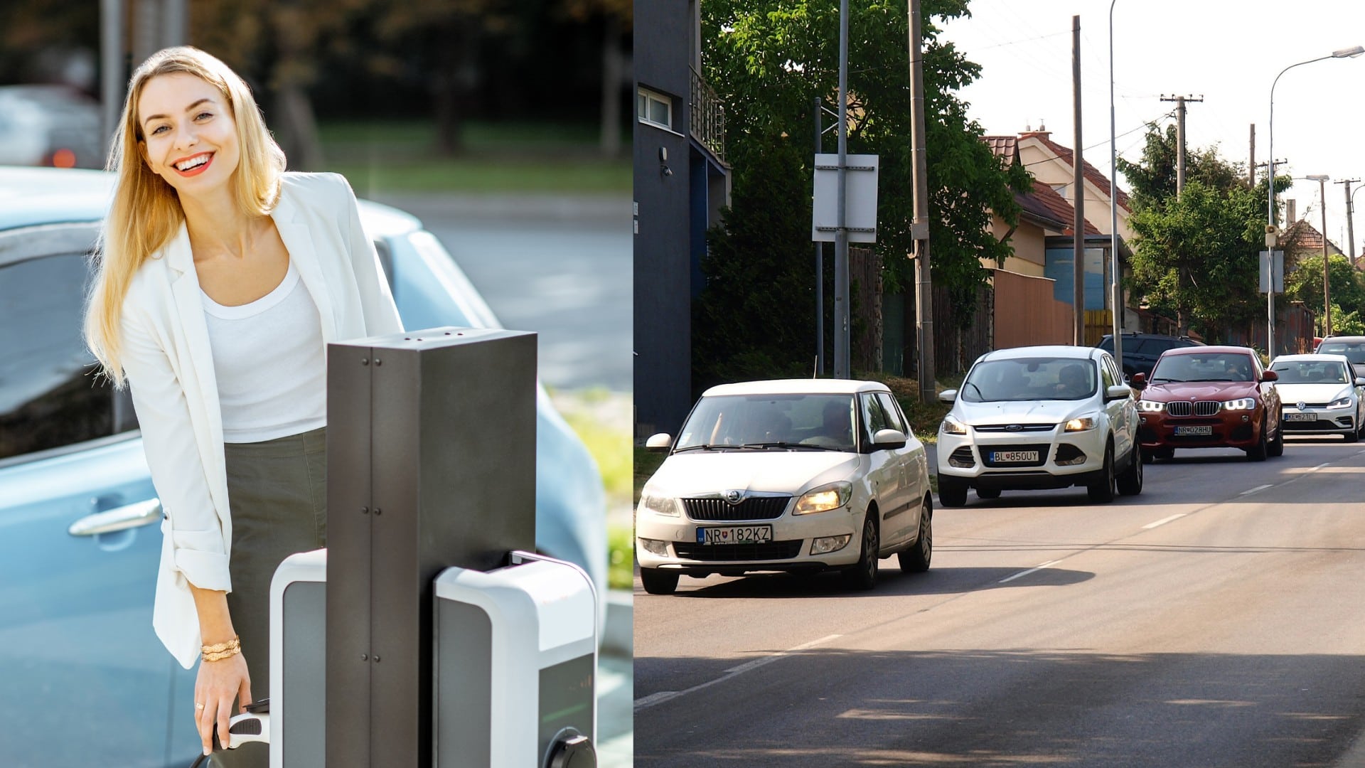 Na snímke žena, autá