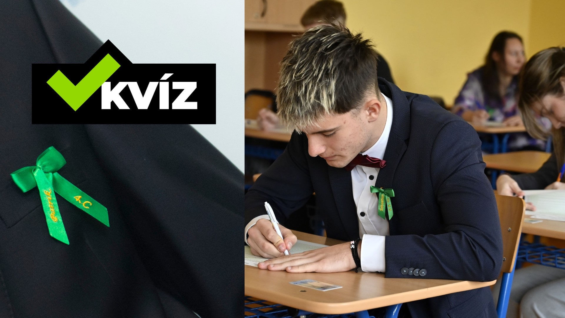 Na snímke maturitná stužka a študent