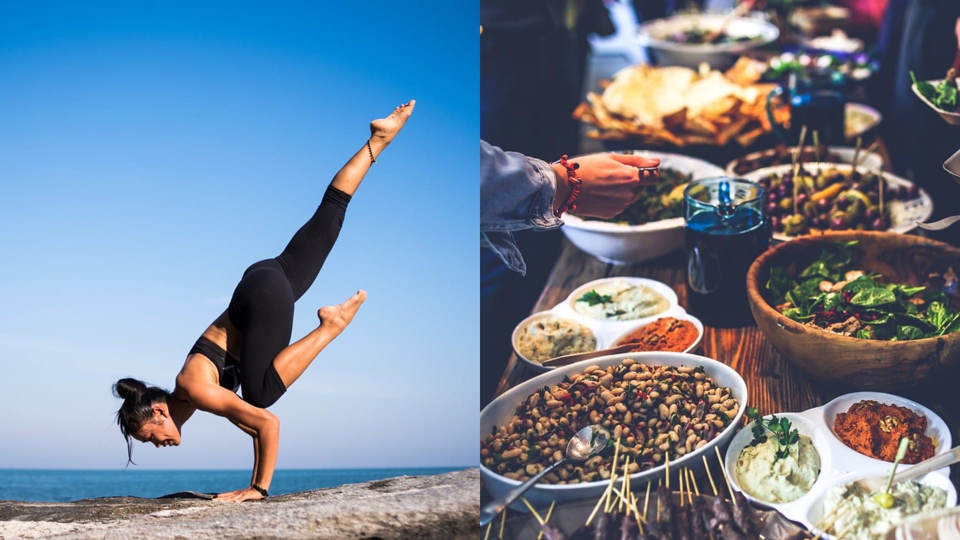 Na snímke je cvičiaca žena a jedlo