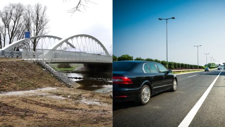 Hraničný most a autá na ceste.