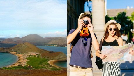 Galapágy a turisti na dovolenke.