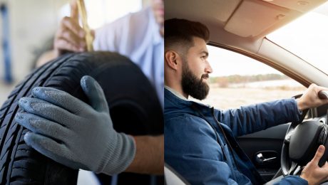 Oprava pneumatiky a vodič za volantom.