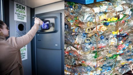 Na snímke je žena pri zálohomate a kopa umelých fliaš