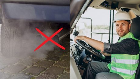 Výfuk na aute a vodič.