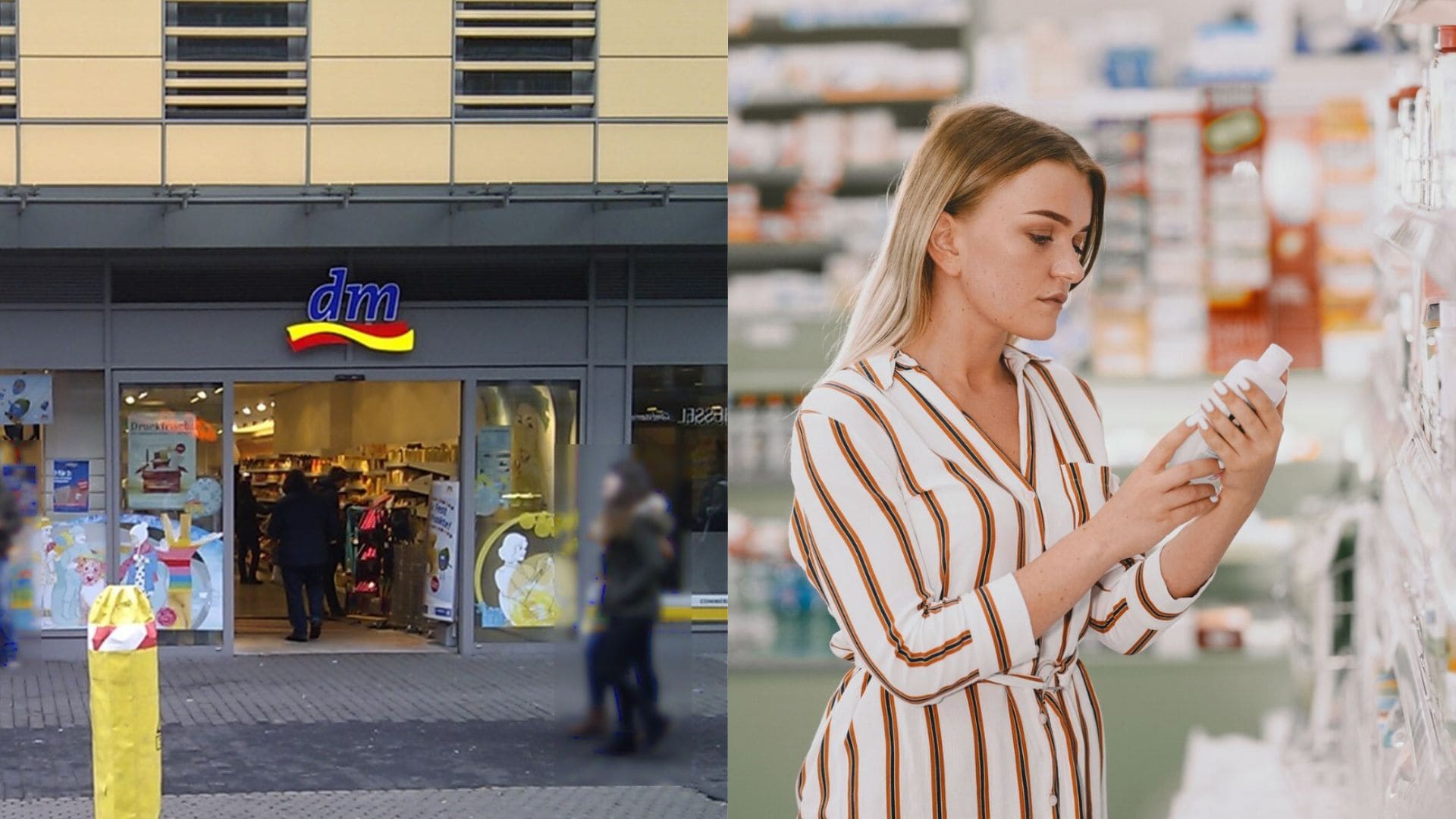 Dm drogéria a žena nakupuje.
