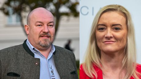 Na snímke poslanec Rudolf Huliak a kandidátka Smeru do eurovolieb Judita Laššáková.