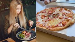 jedlo, žena, reštaurácia, pizza
