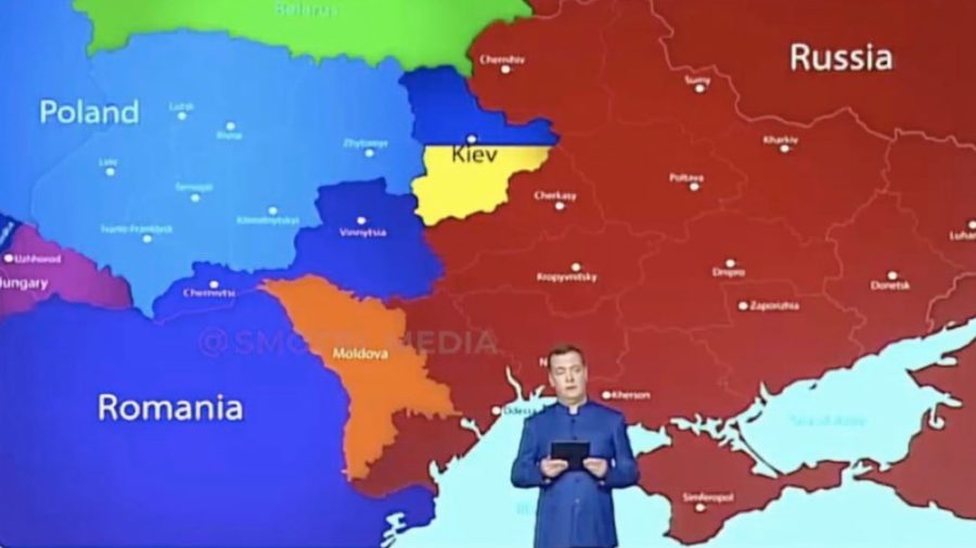 Medvedev a jeho absurdná mapa Ukrajiny
