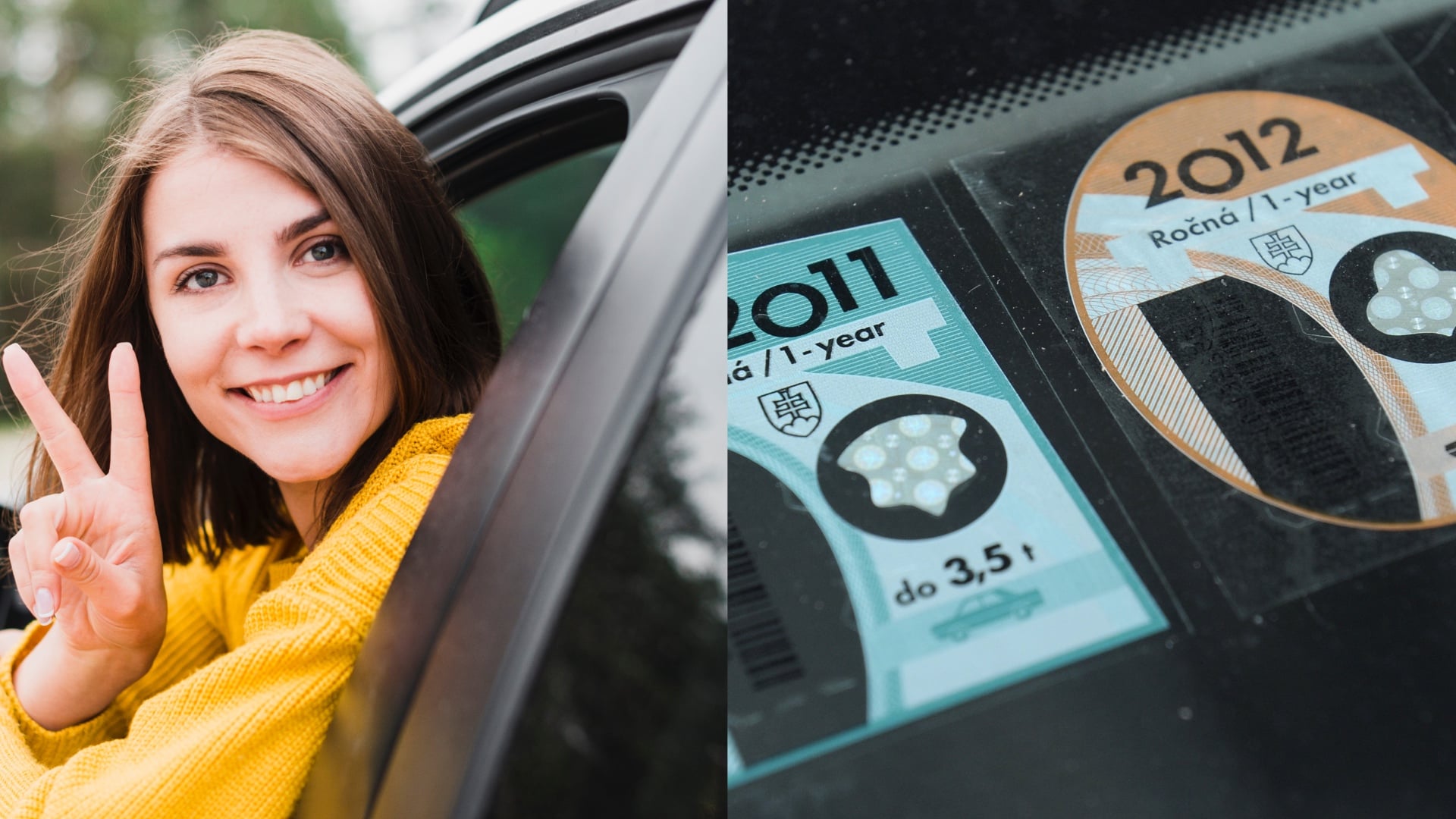 žena za volantom, diaľničná známka