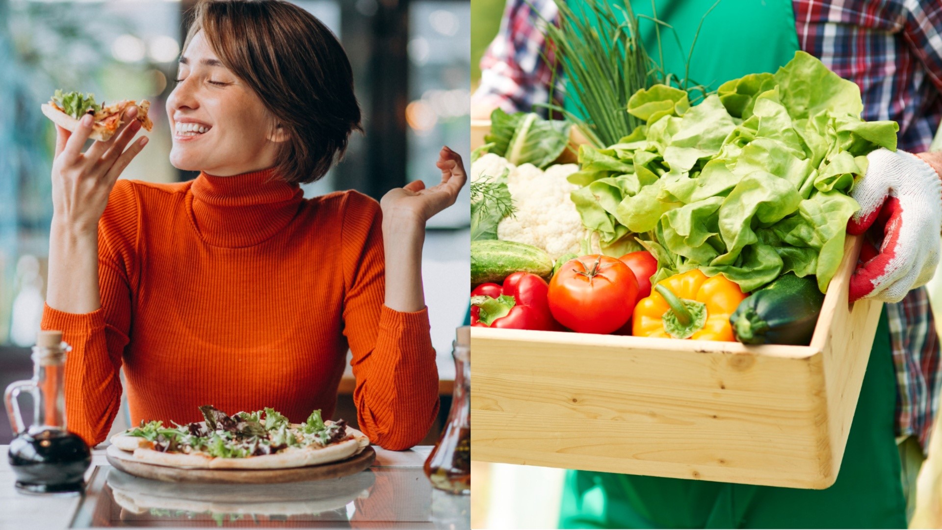 Žena v reštaurácii, zelenina