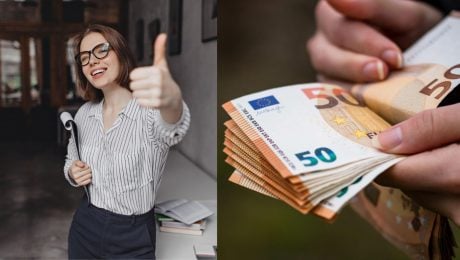 žena sa teší z peňazí, peniaze,