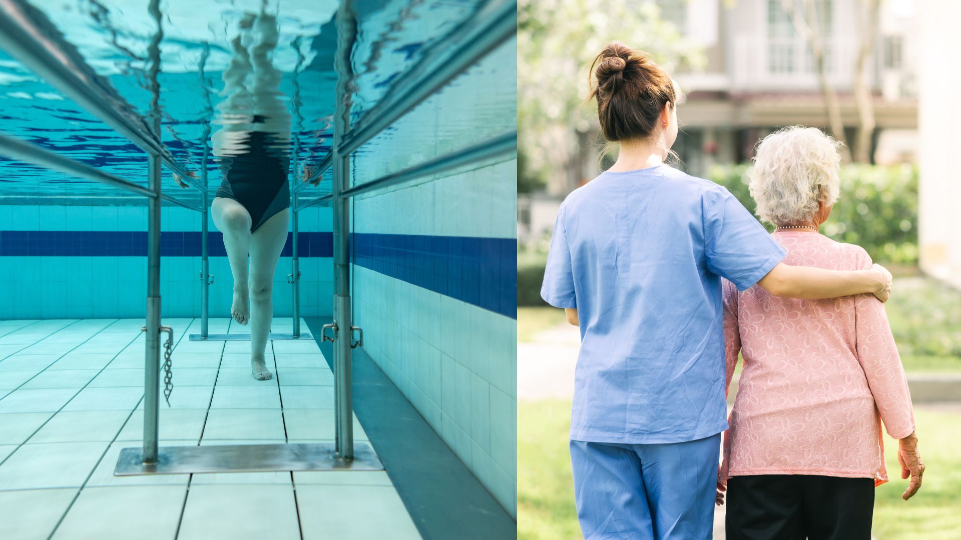 kúpele a starý človek a setrička a bazén