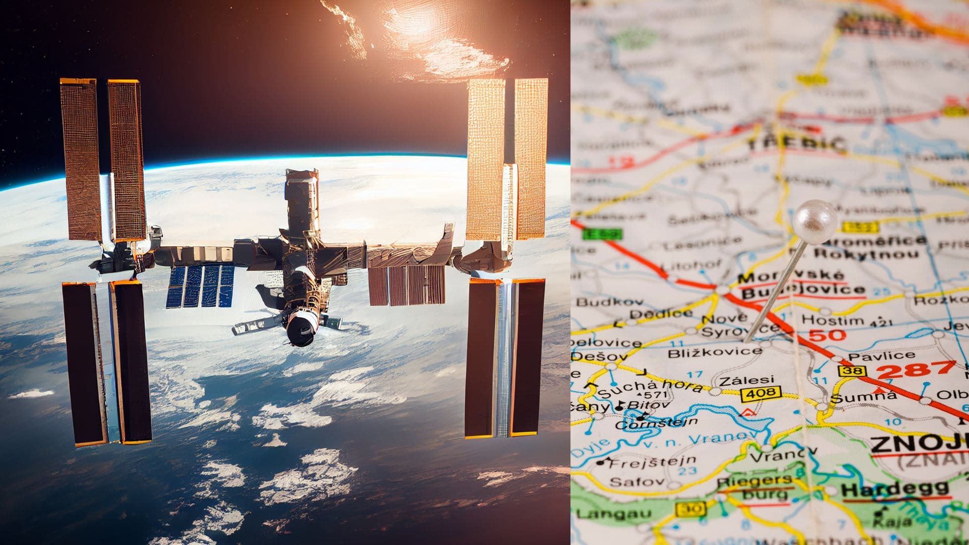 Vesmírna stanica, vesmírny odpad, mapa, Česko, Česká republika