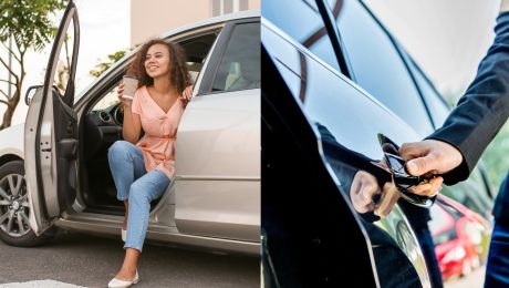 Na snímke žena vystupujúca z auta