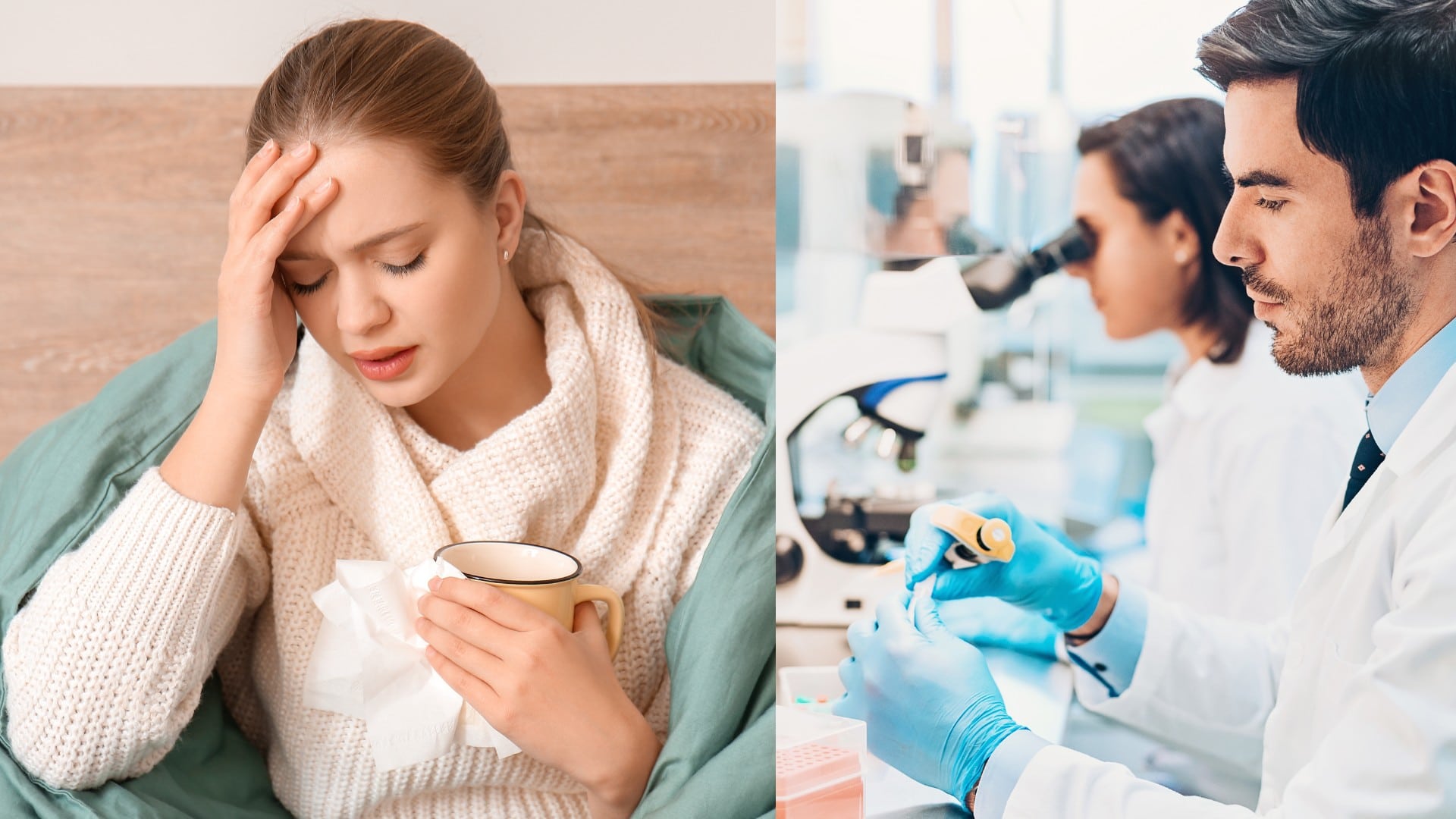 Na snímke chorá žena a laboratórium