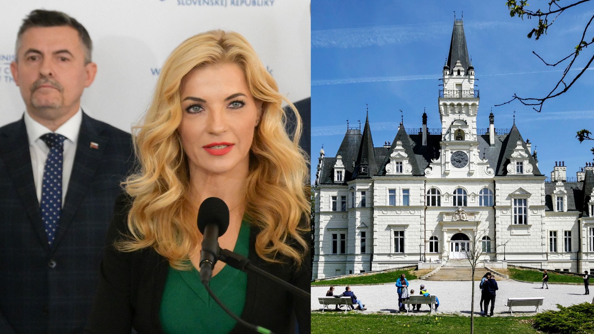 Na snímke Lukáš Machala, Martina Šimkovičová a kaštieľ Budmerice.