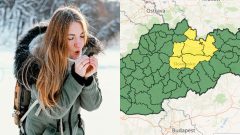 Žena v zime a mapa Slovenska.
