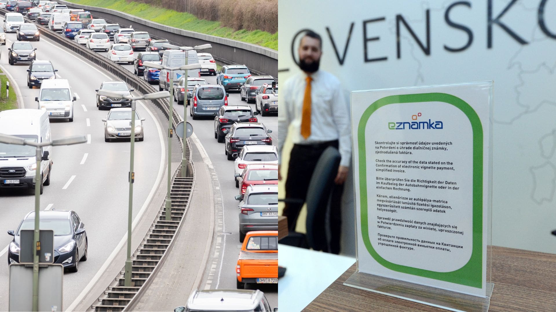 Autá na diaľnici a eznamka.