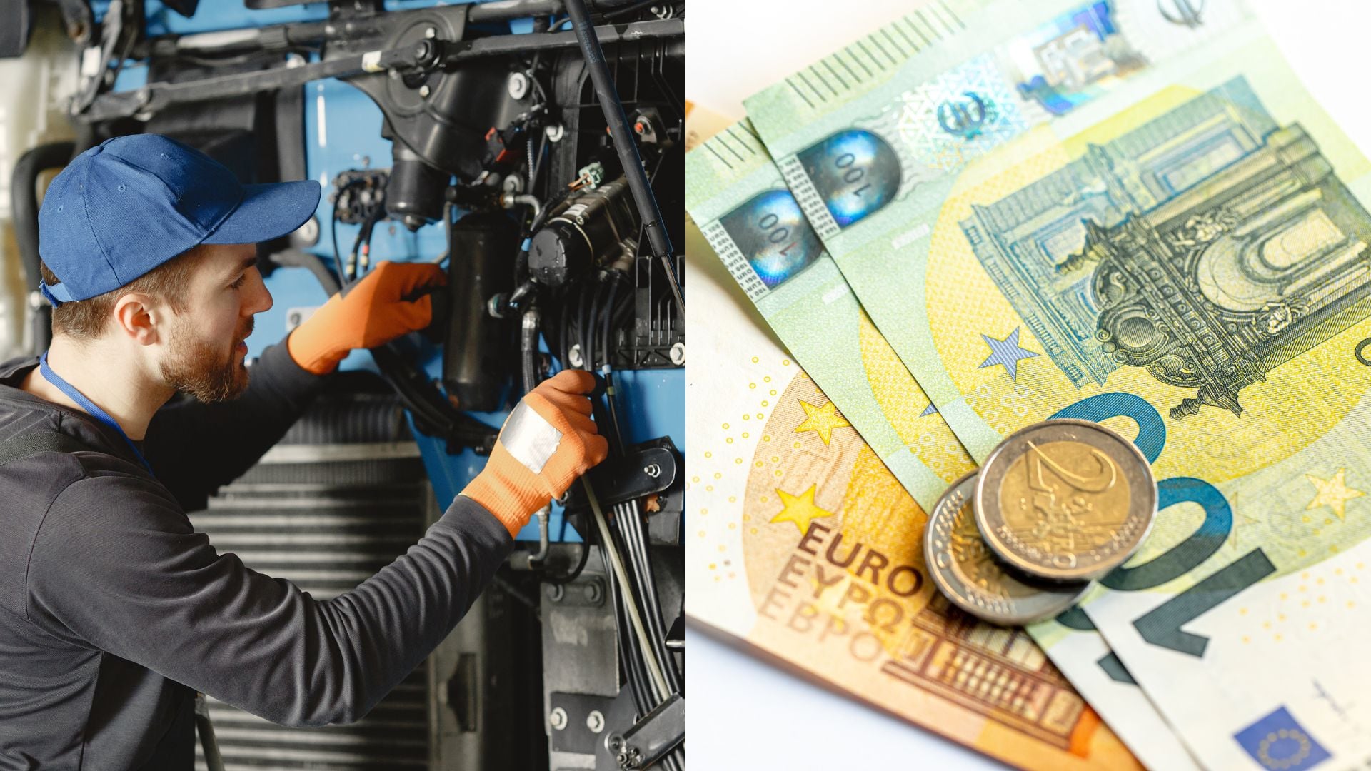 Automechanik pri práci a peniaze.