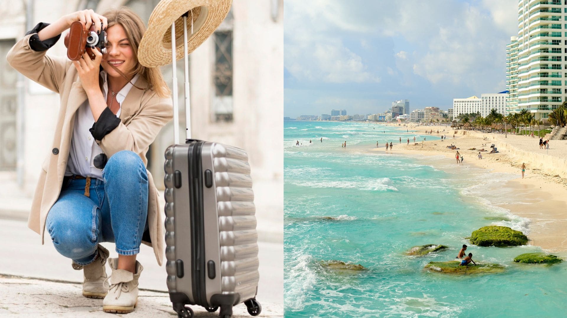 Žena fotografuje a pláž.