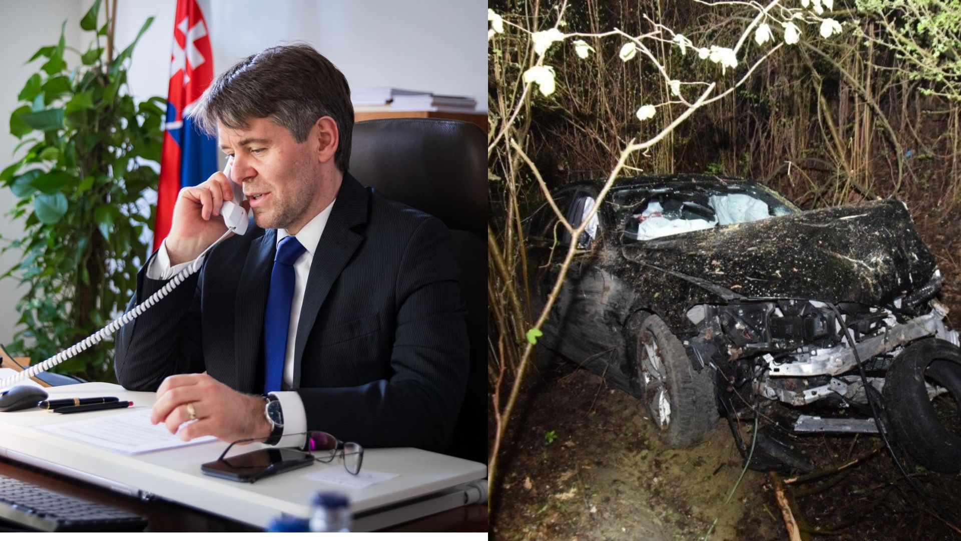 Marek Eštok a havarované auto.