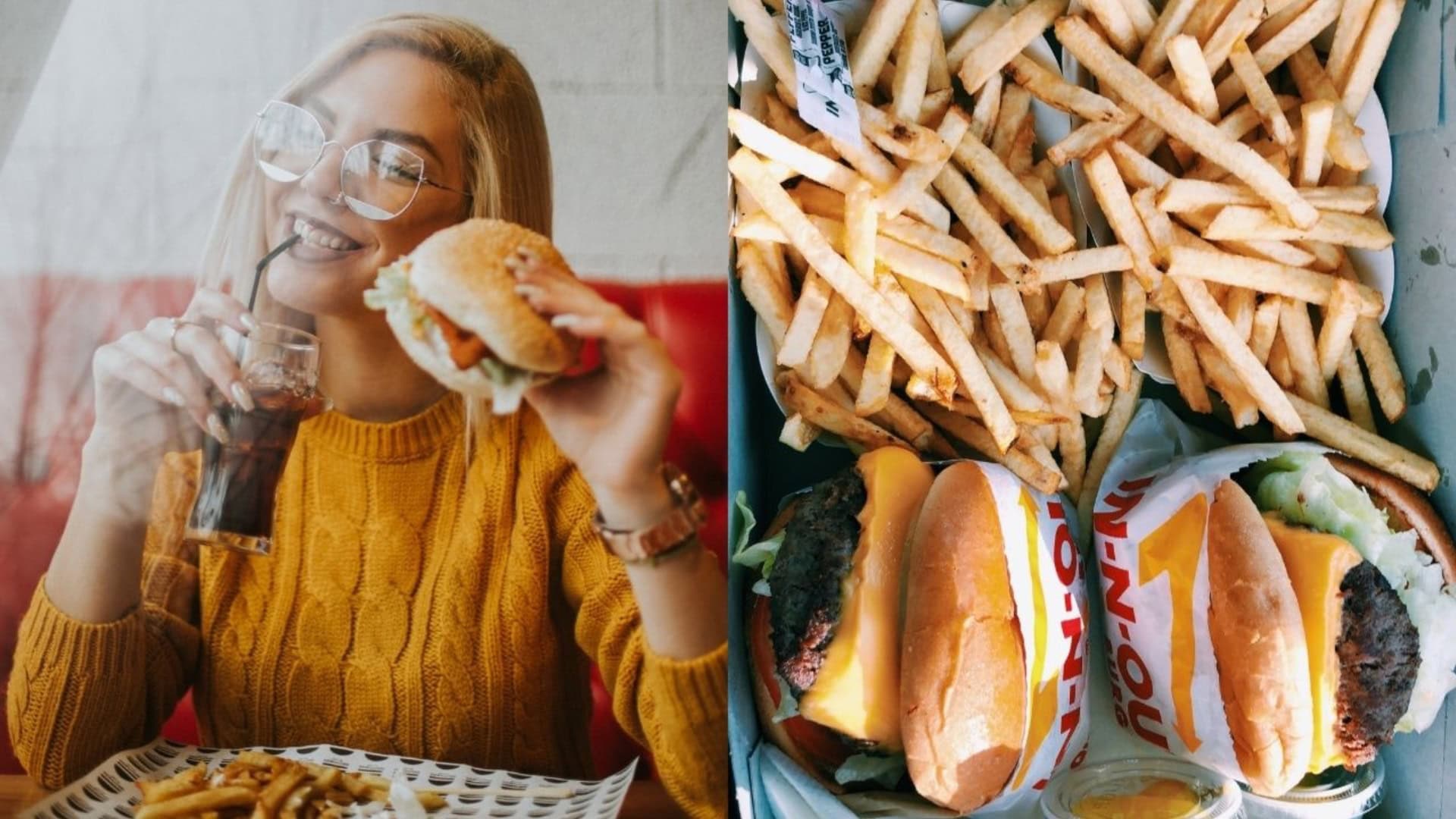 žena konzumuje fast food