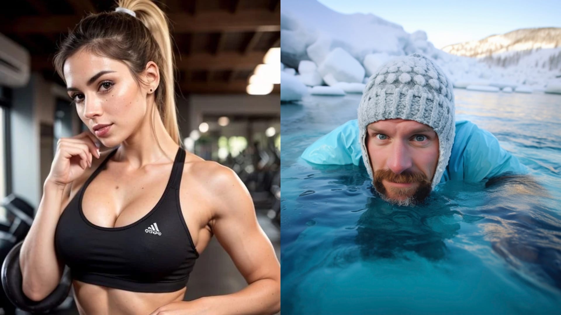 žena, ľadový muž, šport