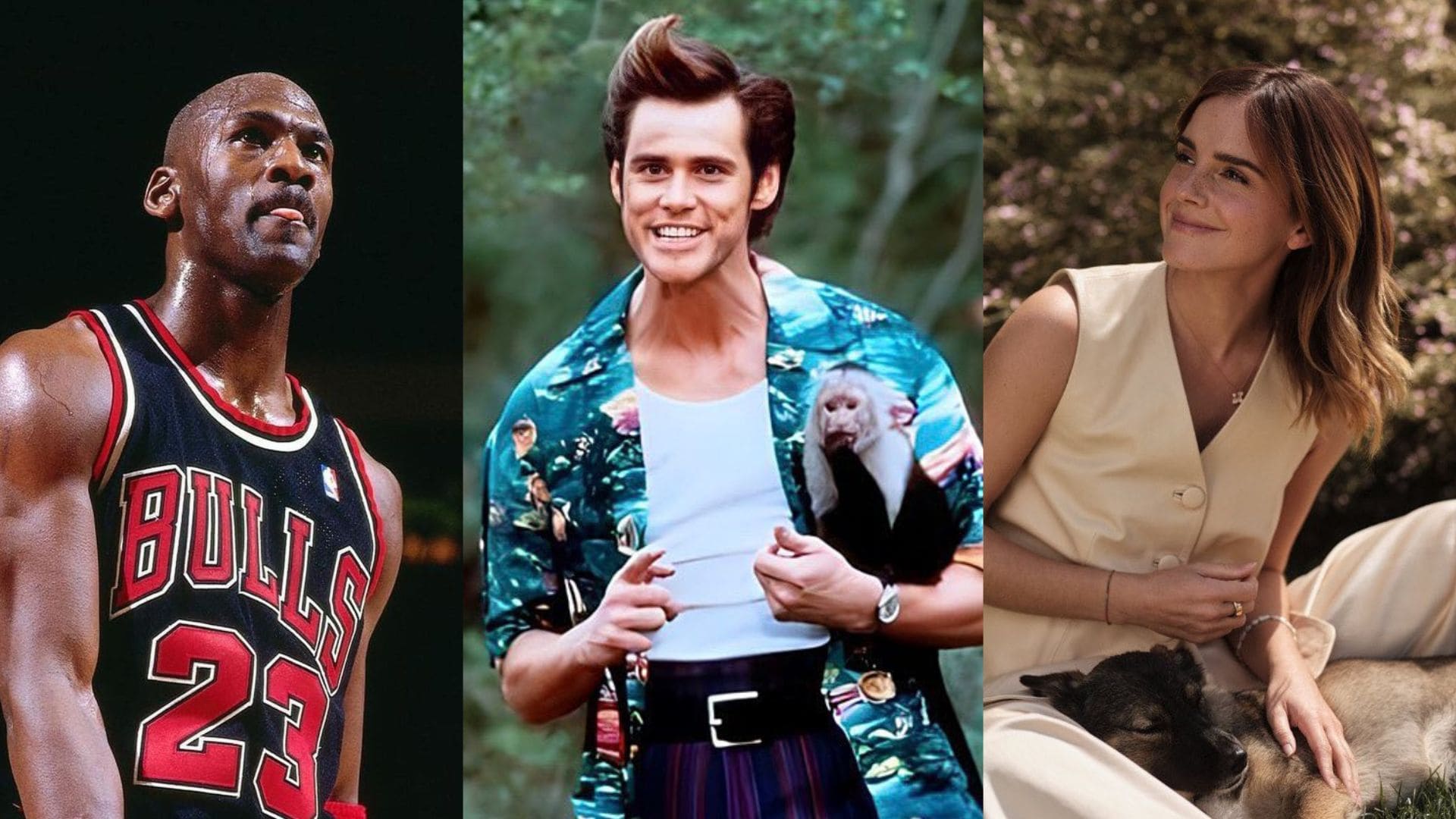 Na snímke Michael Jordan, Jim Carrey a Emma Watson.