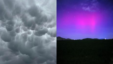 Na snimke mammaty a polárna žiara.