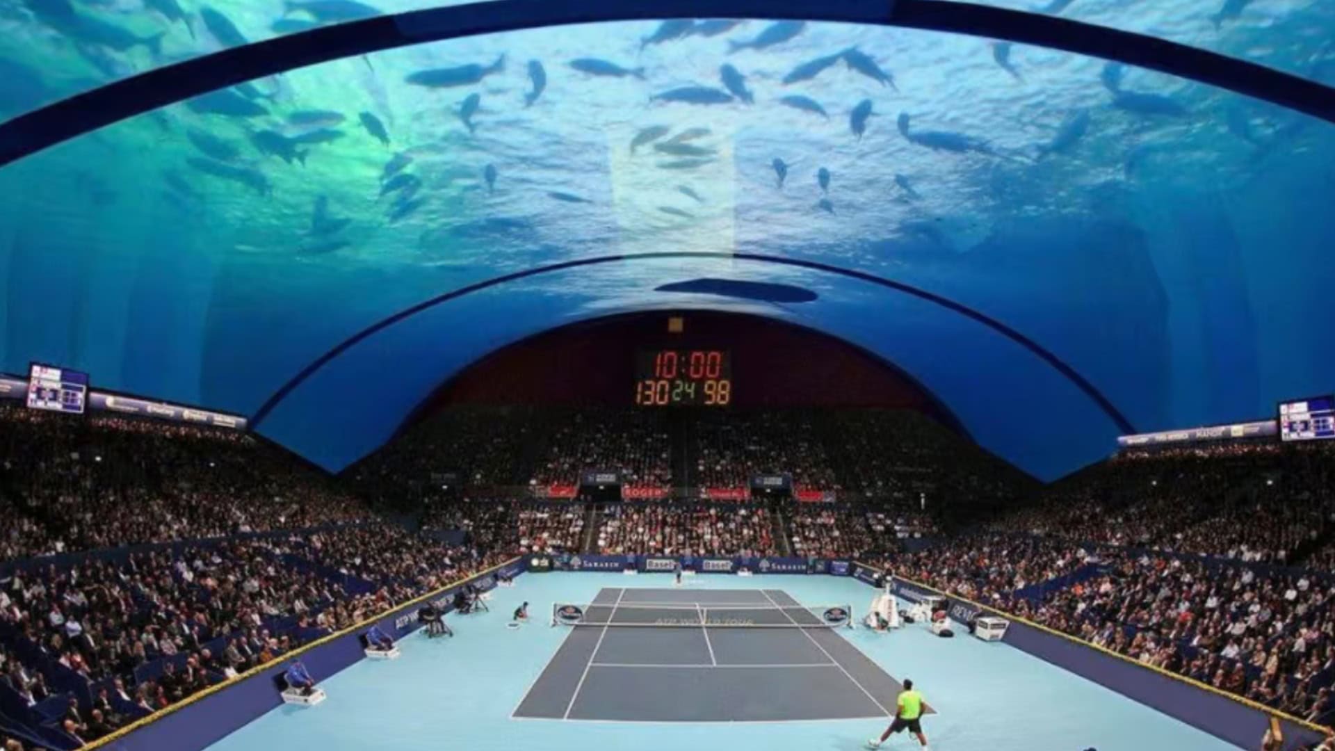 tenisový kurt pod vodou