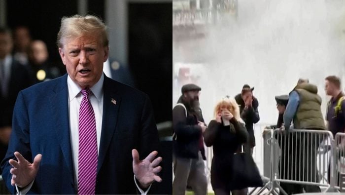 Na snimke Donald Trump a hasenie po zapálenom mužovi.