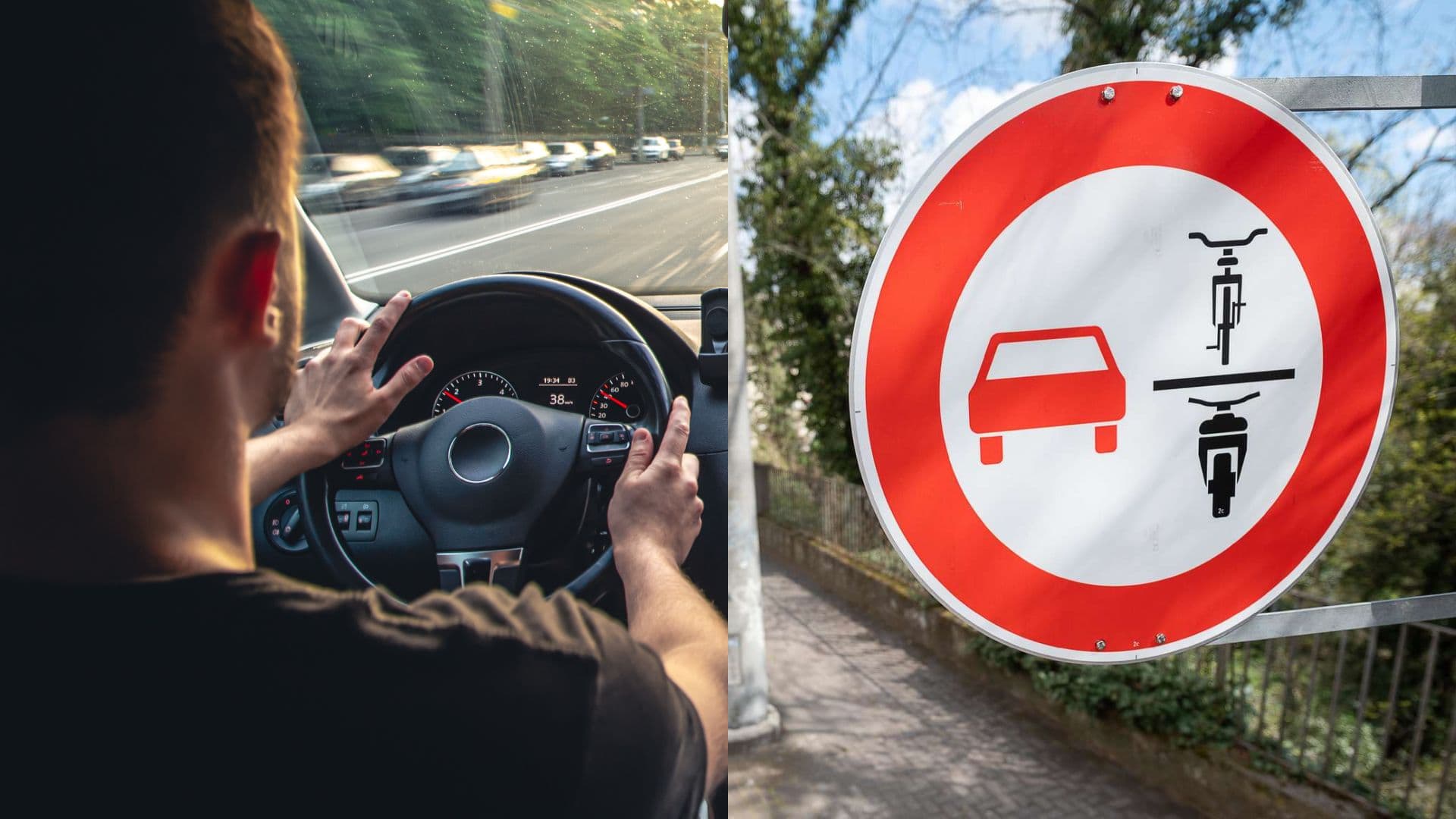 Vodič za volantom a dopravná značka.