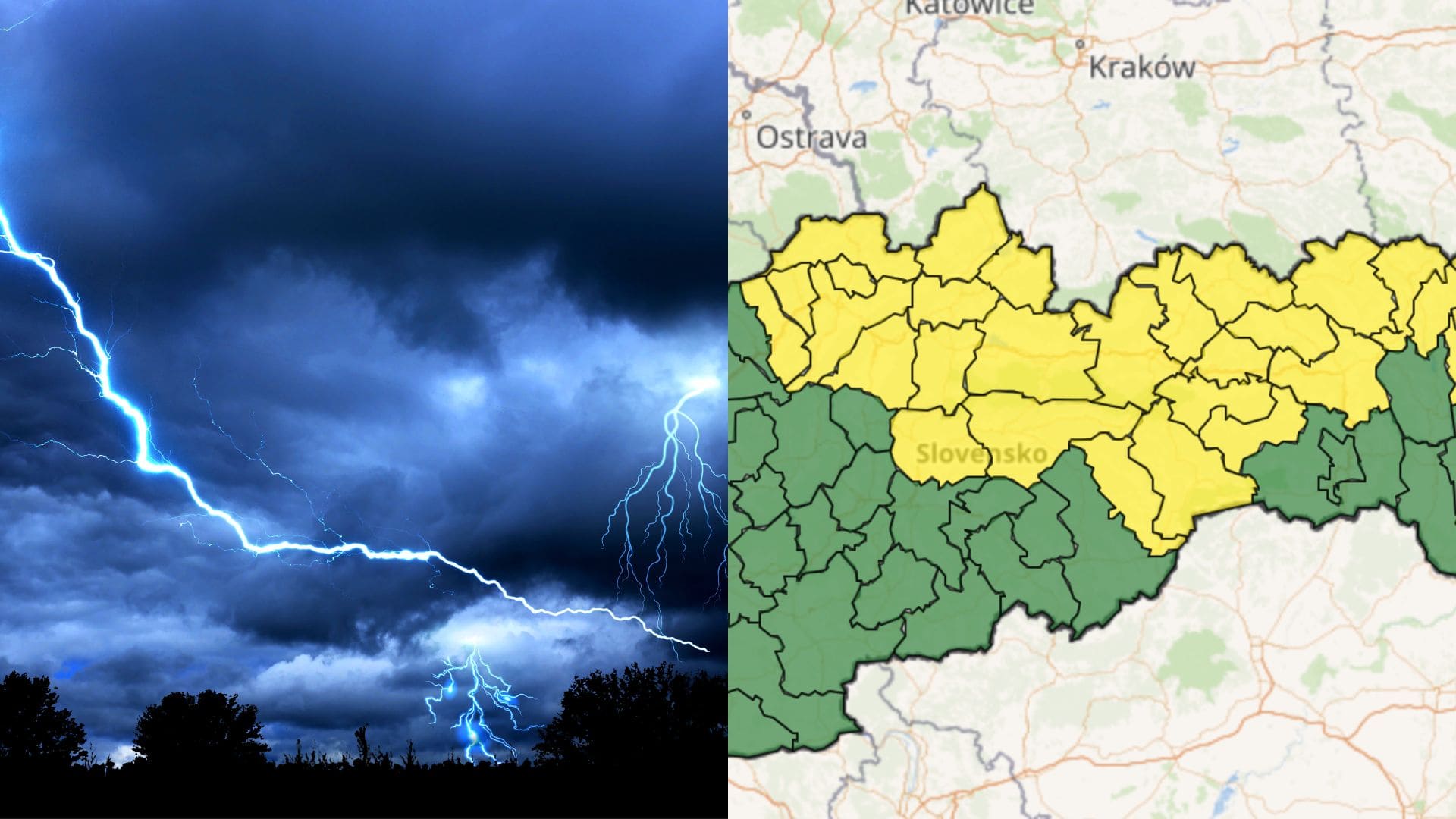 Blesky a mapa Slovenska