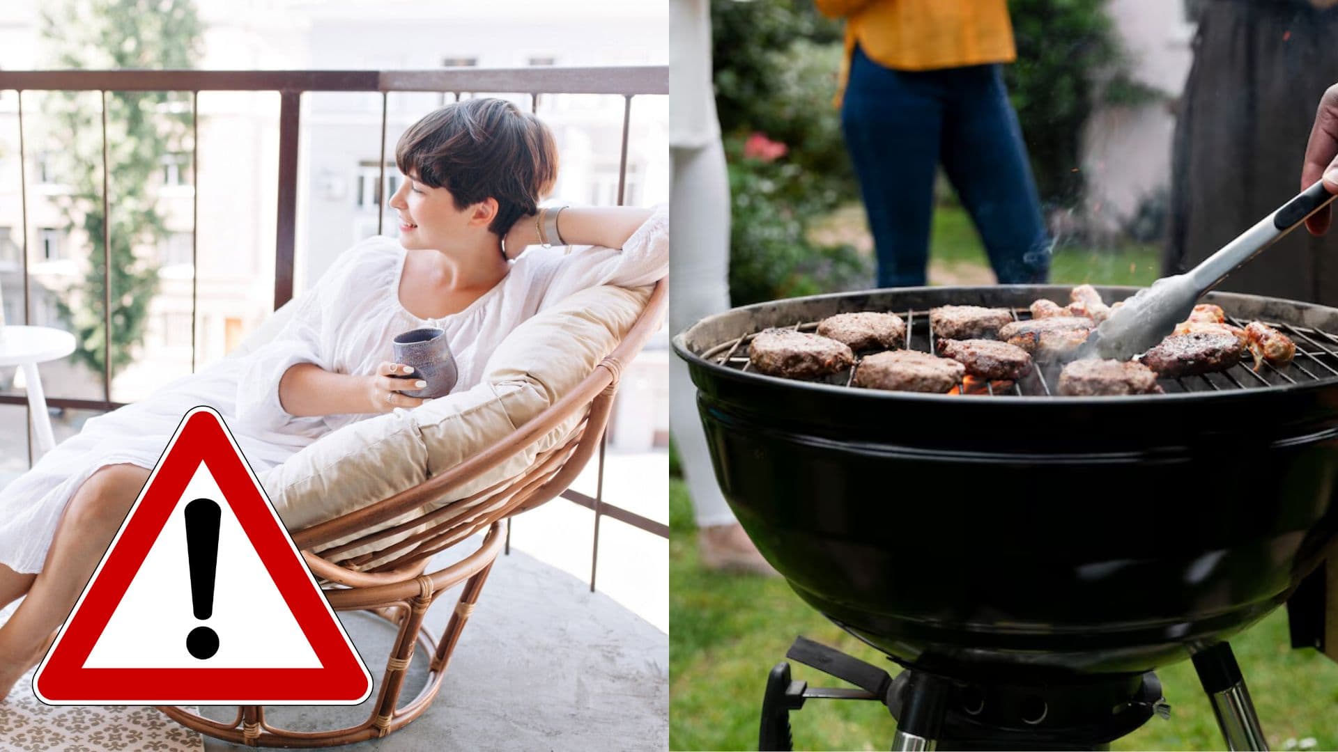 Žena sedí na balkóne a gril.