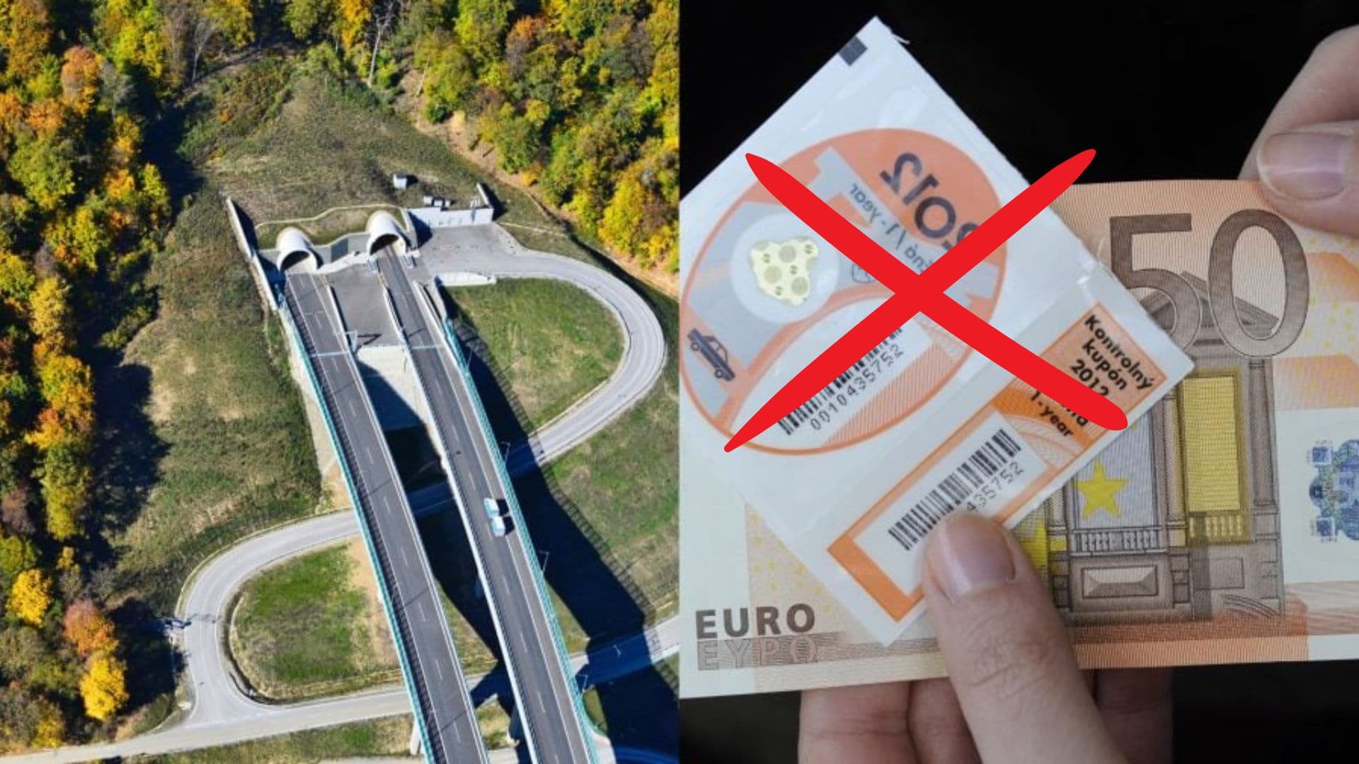 Diaľnica a diaľničná známka.