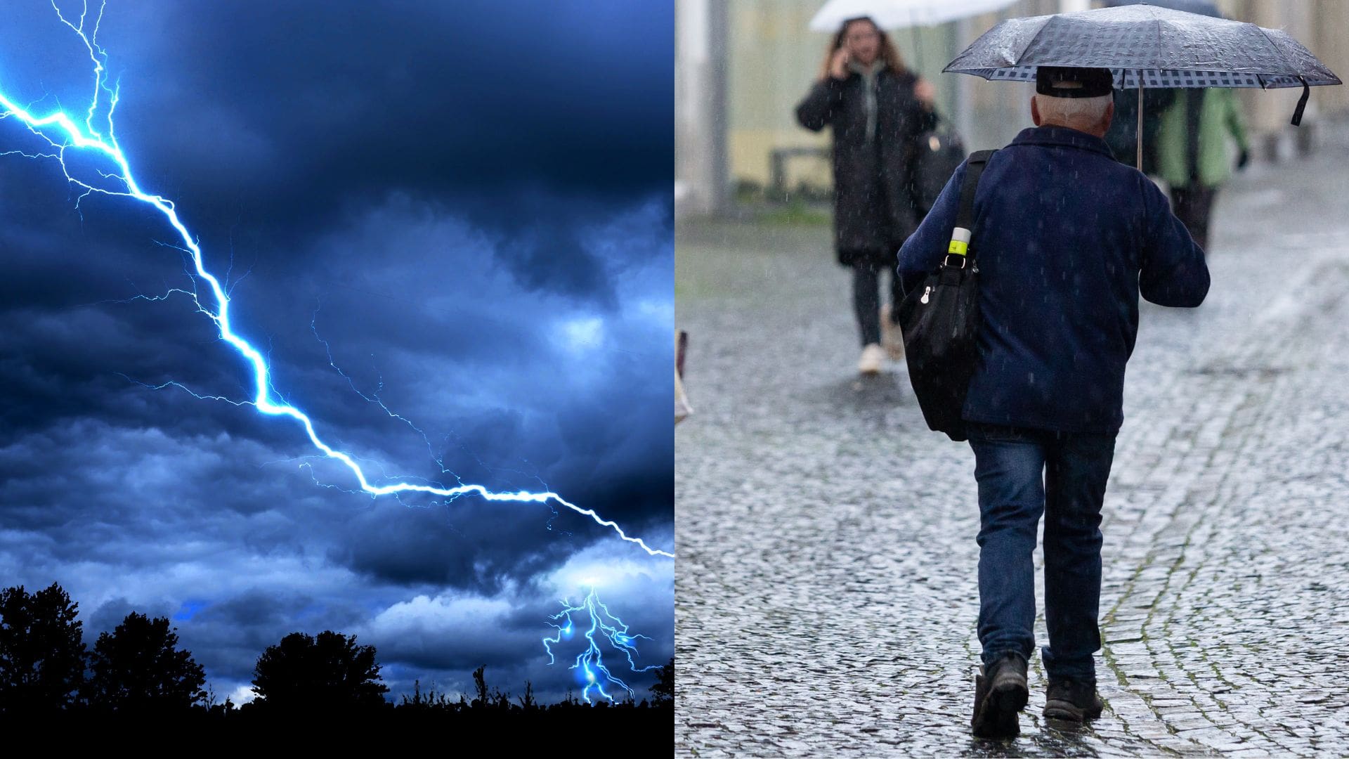 Blesky a audia s dáždnikmi.