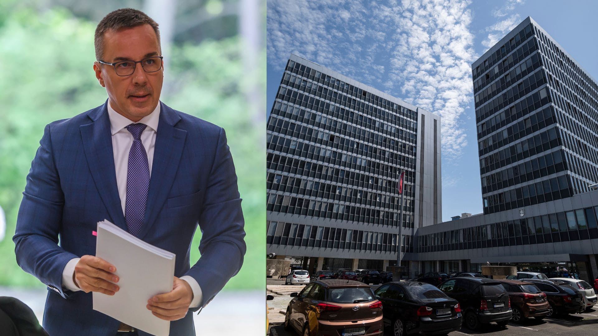 Na snímke minister práce Erik Tomáš a budova ministerstva práce.
