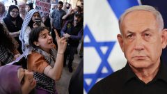Pro-palestínsky protest a Benjamin Netanjahu