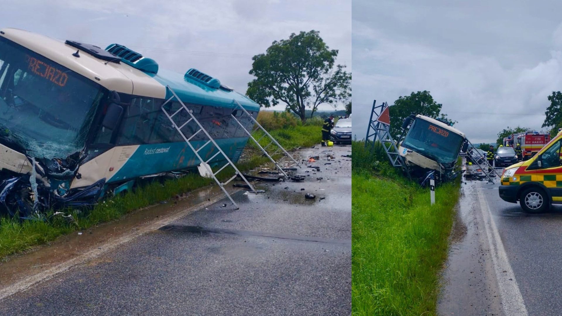 Pri Zlatých Moravciach došlo k nehode autobusu a auta. Na mieste je viacero zranených