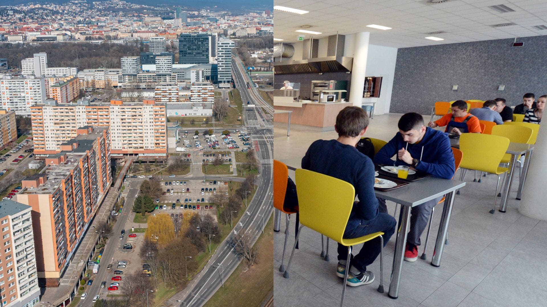 Bratislava a študenti v jedálni.